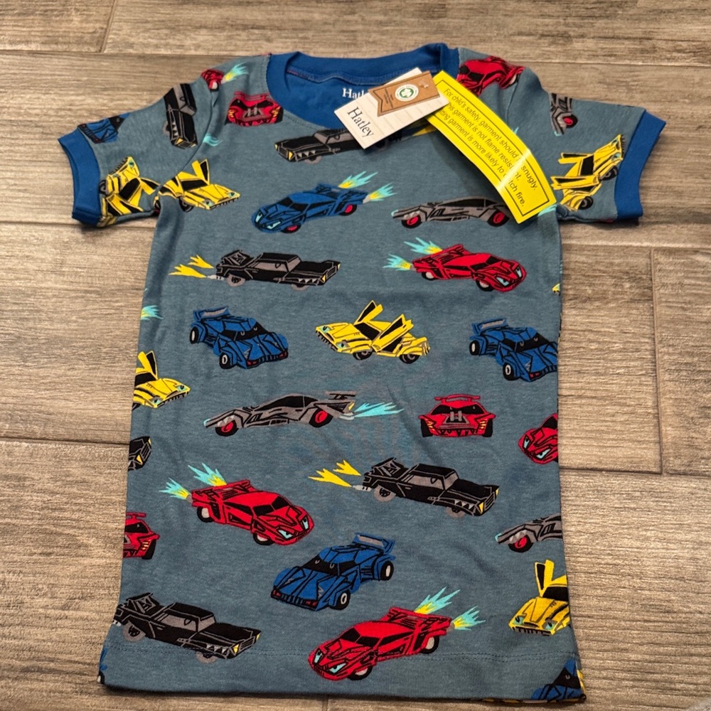 Hatley Kids' Blue Pajama Top with Colorful Car Print